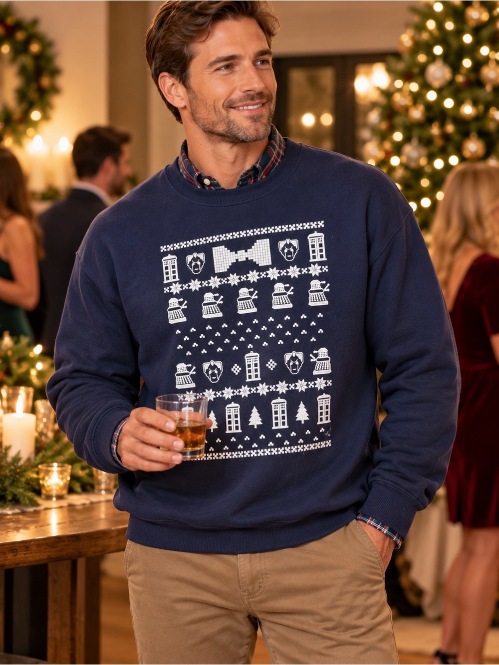 Doctor Who Ugly Christmas Sweater Navy Blue Dalek TARDIS Cybermen Medium